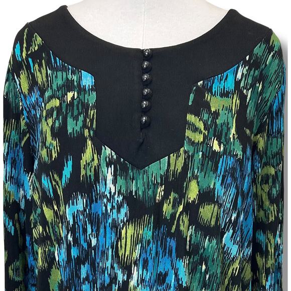 Choices Woman Vintage Long Sleeve Abstract Floral 1/4 Button Neck Tunic Green 3X - Picture 3 of 12